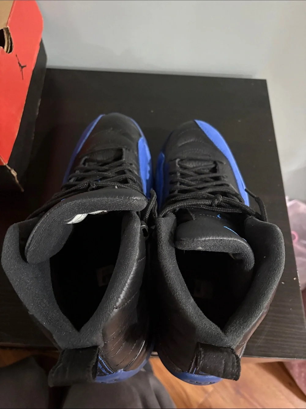 Jordan 12 Retro High Top Sneakers in Black and Royal Blue